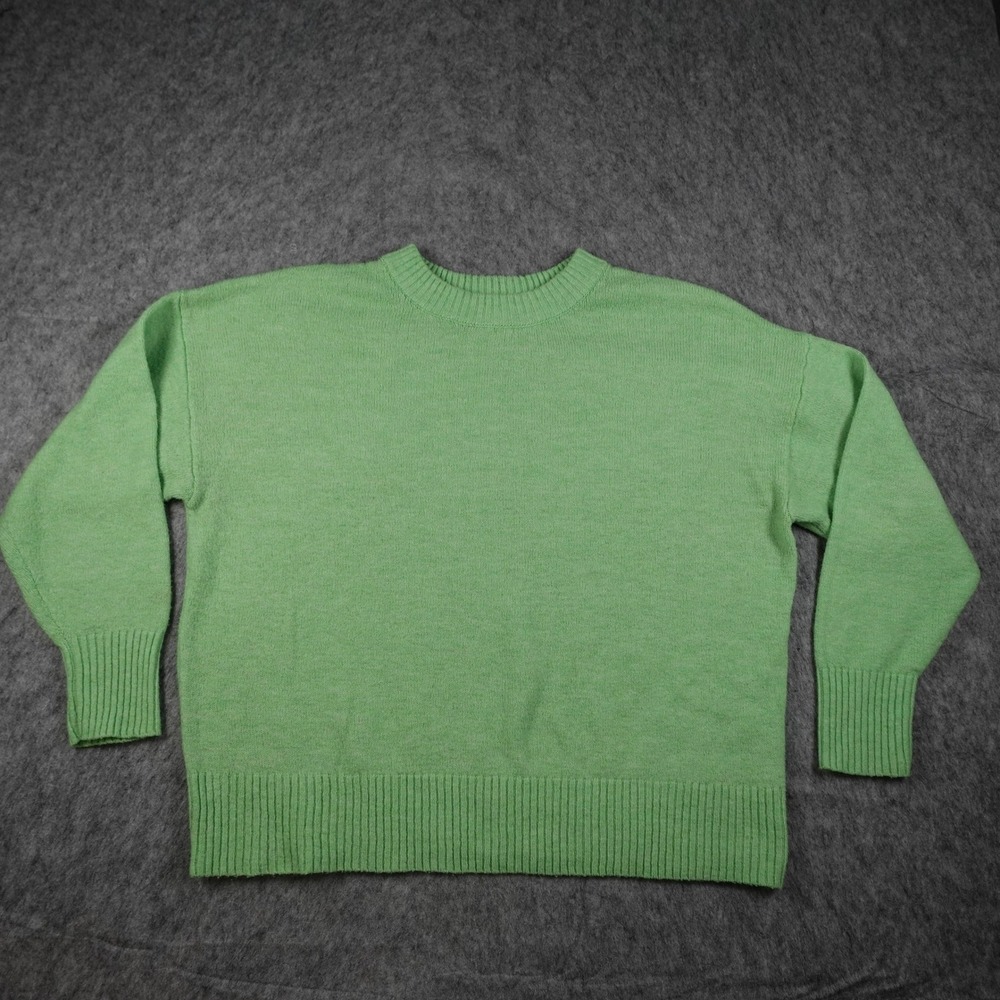 Ava Viv Sweater Women 1X Green Crewneck Long Sleeve Ribbed Knit Soft